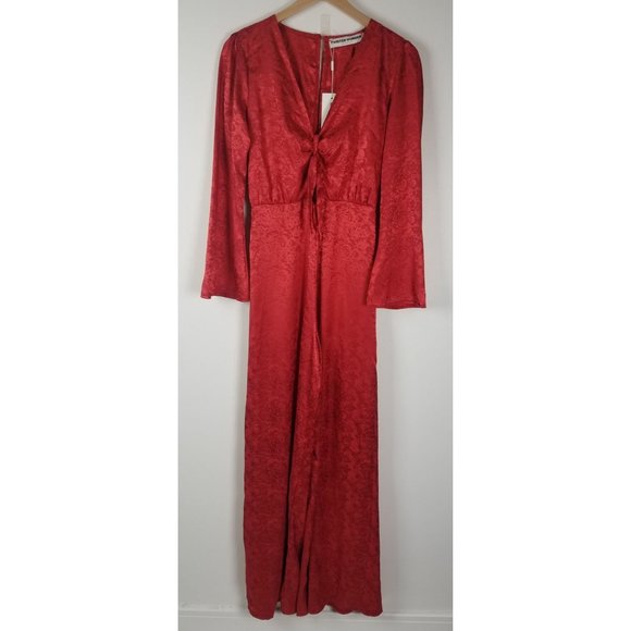Twisted Wunder London Women's Sz. 8 Tie Front Jumpsuit In Satin Jacquard Red NWT - Picture 2 of 8